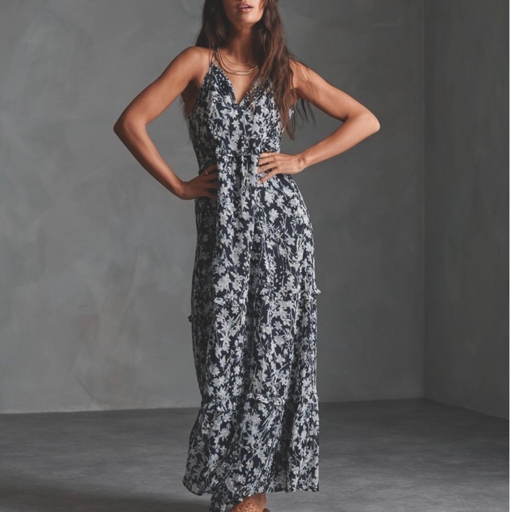 NEW WITH TAGS Superdry Navy Blue Floral Margaux Maxi Dress Size US 8/EU 40